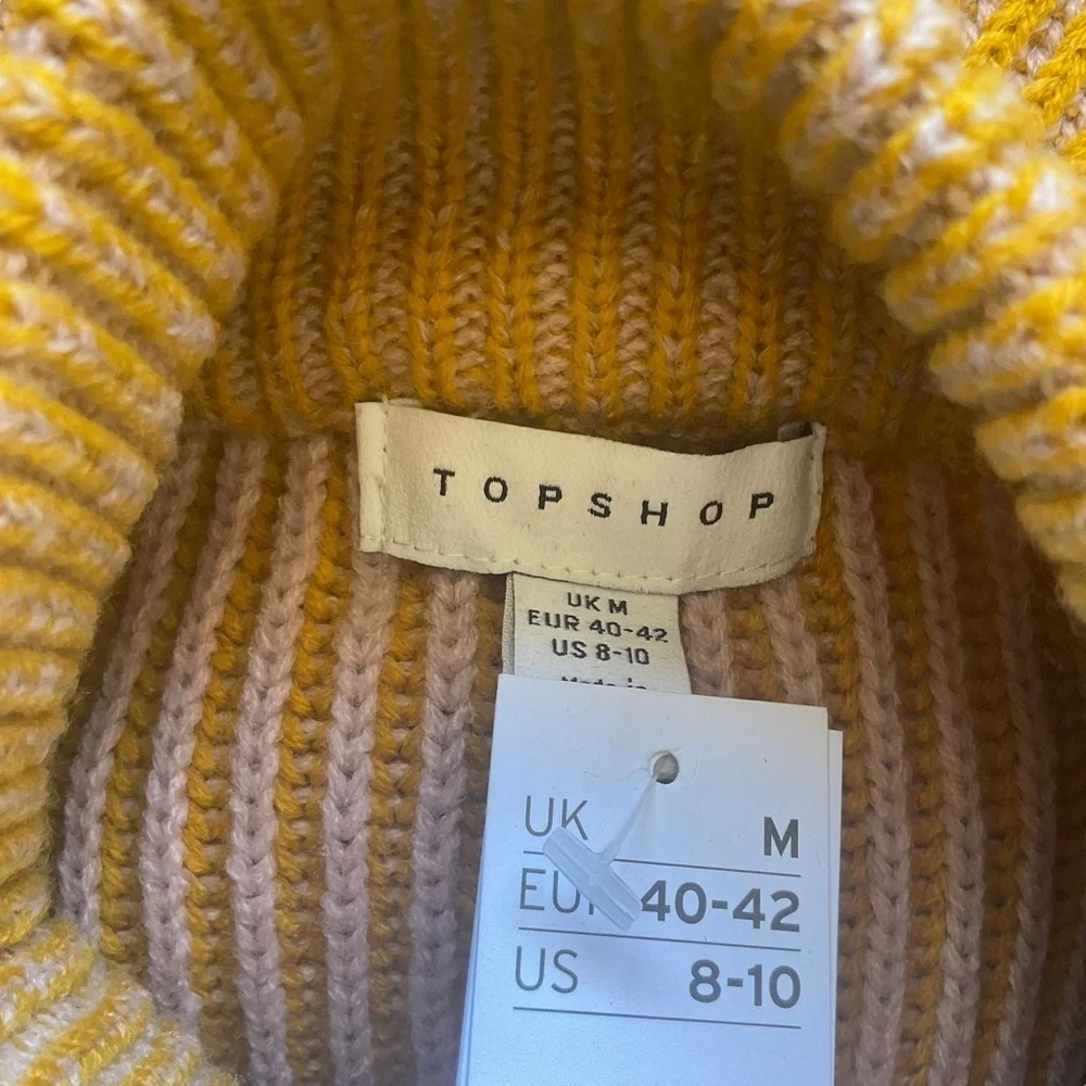 Topshop Mustard Ribbed Funnel Neck Sweater